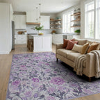 Vintage Lavender Floral Garden Rug - Living Room View