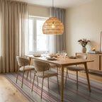 Vintage Muted Mauve Striped Rug Dining Room View