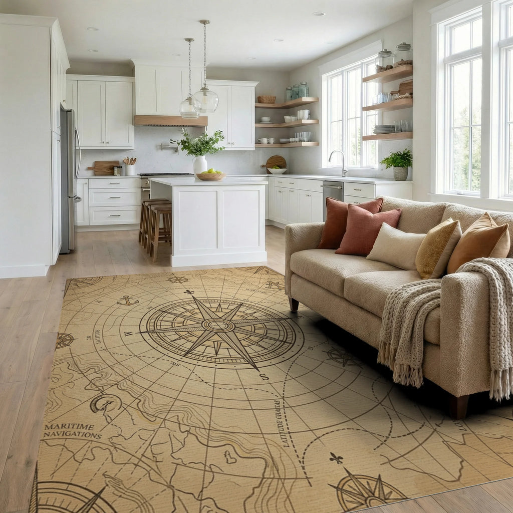 Vintage Nautical Compass Chart Rug Living Room View