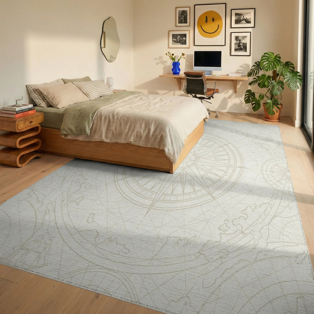 Vintage Nautical Compass Map Rug Bedroom View