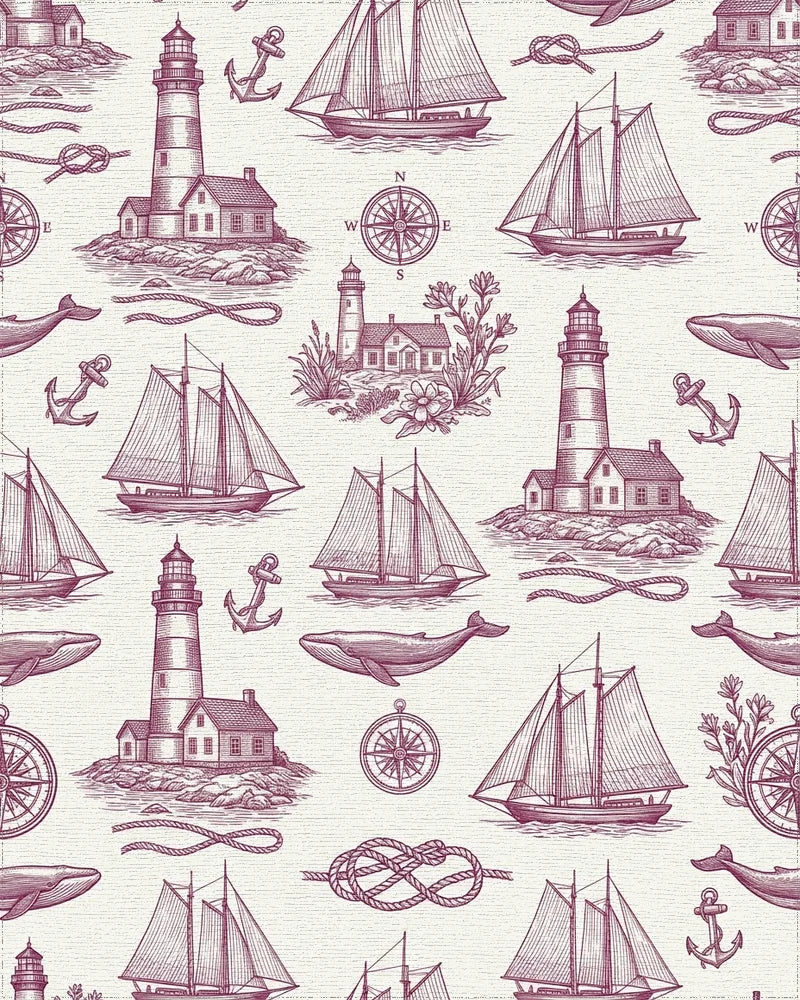 Vintage Nautical Lighthouse Whale Sailboat Rope Rug - Cutout View