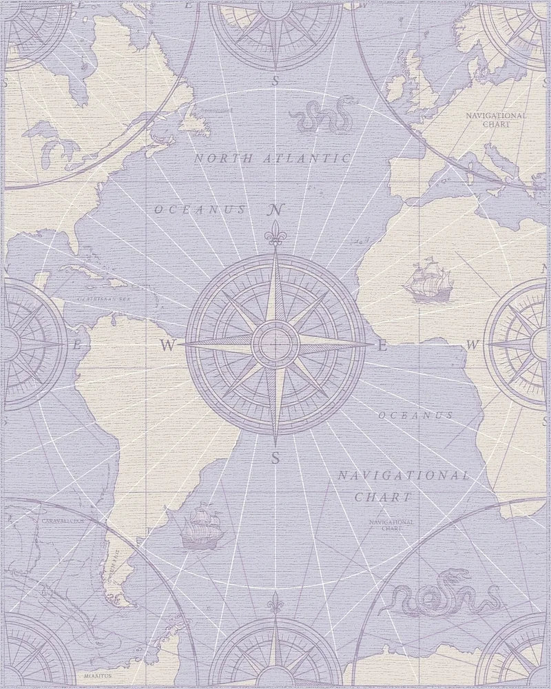 Vintage Nautical Map Compass Rose Rug - Cutout View
