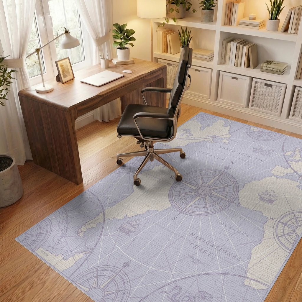 Vintage Nautical Map Compass Rose Rug Office View