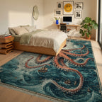 Vintage Nautical Octopus Map Rug Bedroom View