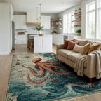 Vintage Nautical Octopus Map Rug Living Room View