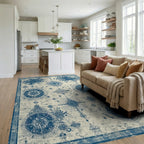 Vintage Navy Octopus Compass Rug - Living Room View