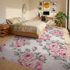 Vintage Pink Rose Garden Arrangement Rug - Bedroom View