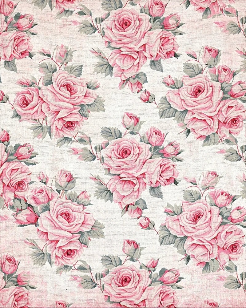 Vintage Pink Rose Garden Arrangement Rug - Cutout View