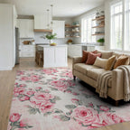 Vintage Pink Rose Garden Arrangement Rug - Living Room View