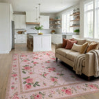 Vintage Pink Rose Garden Floral Rug - Living Room View