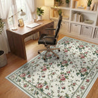 Vintage Pink Roses Green Vines Rug - Office View