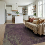 Vintage Plum Damask Scroll Rug Living Room View