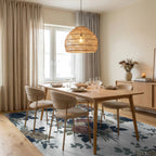Vintage Rose and Navy Bouquet Rug Dining Room View