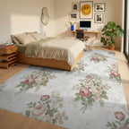 Vintage Rose Bouquet Damask Rug Bedroom View