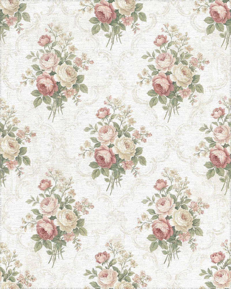 Vintage Rose Bouquet Damask Rug - Cutout View