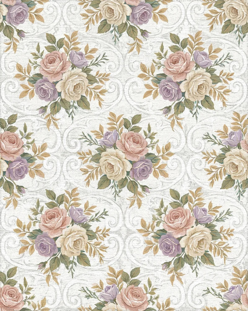 Vintage Rose Garden Scroll Work Rug - Cutout View