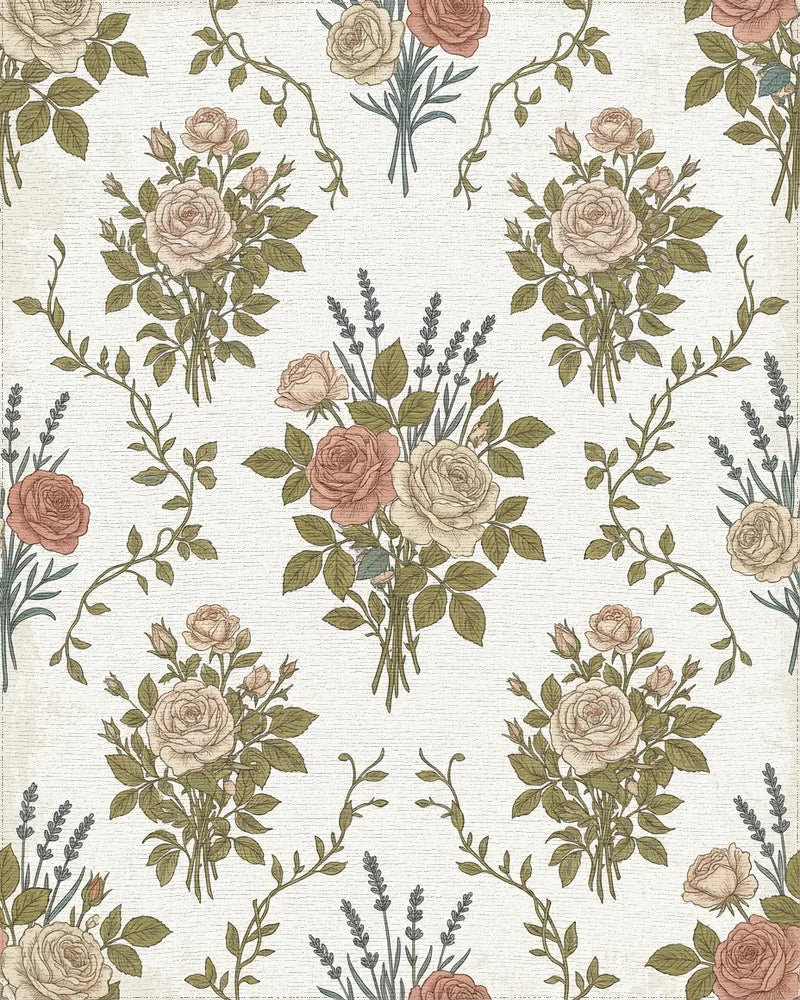 Vintage Rose Lavender Bouquet Rug - Cutout View