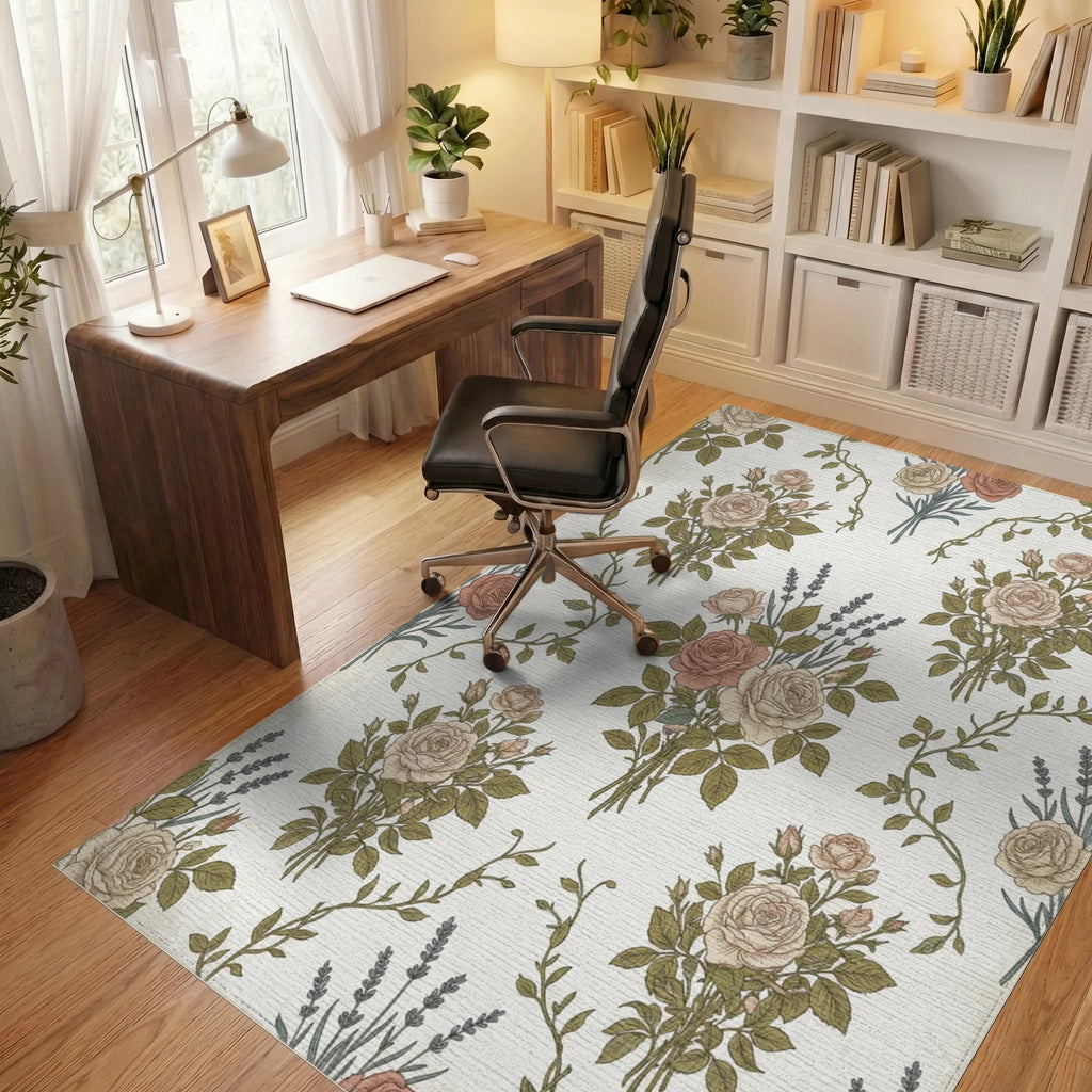 Vintage Rose Lavender Bouquet Rug Office View