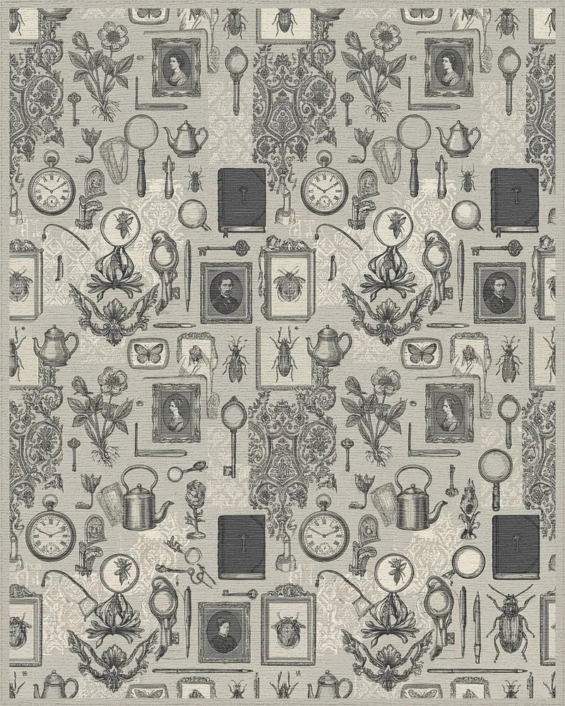 Vintage Scientific Curiosities Entomology Botanical Rug - Cutout View