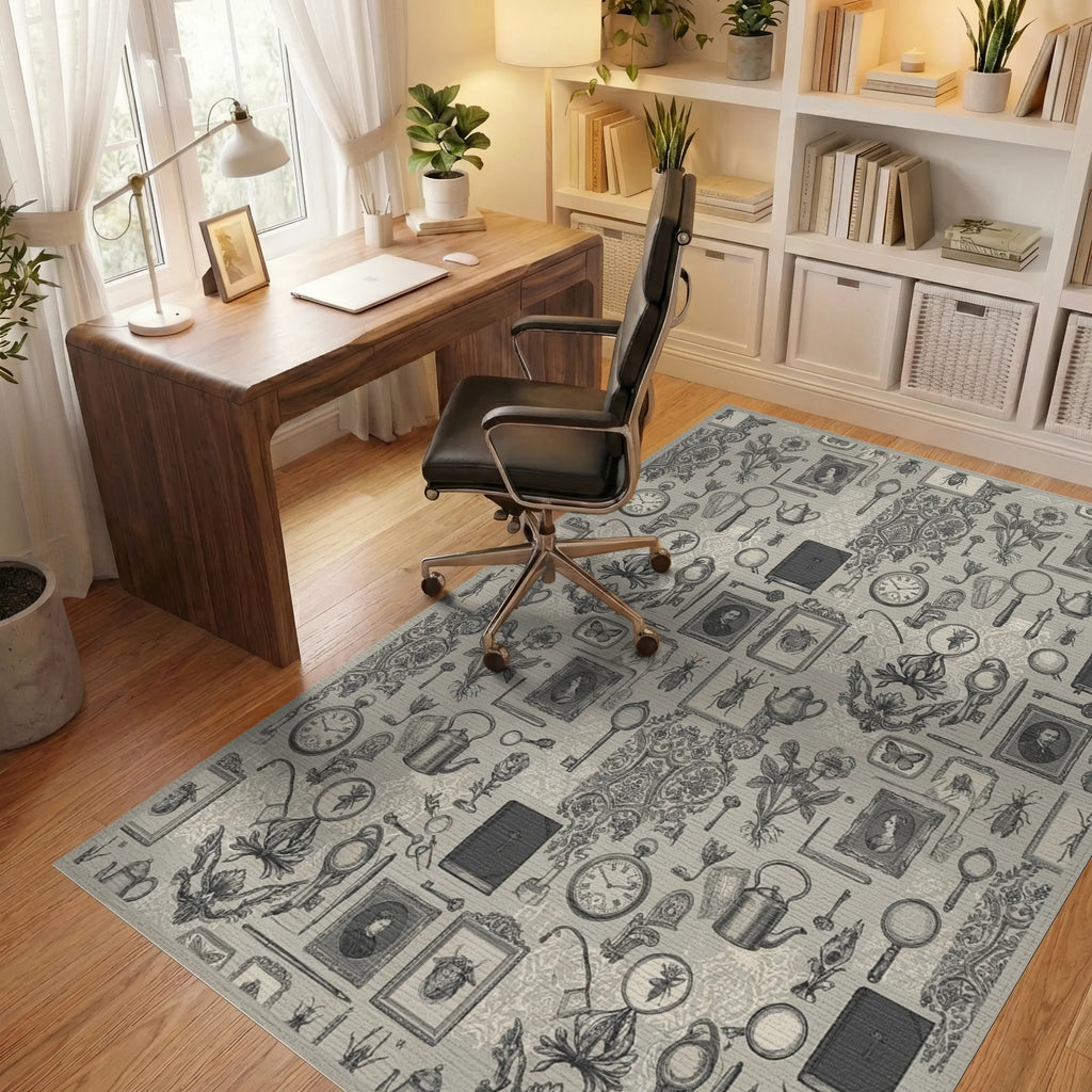 Vintage Scientific Curiosities Entomology Botanical Rug Office View
