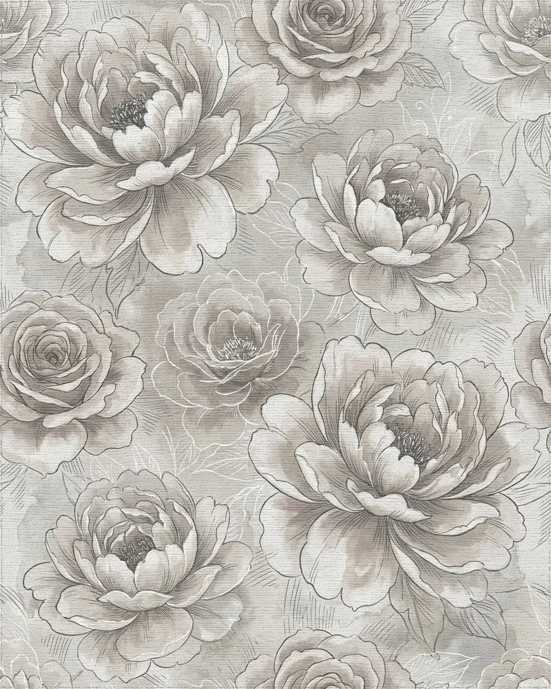 Vintage Sepia Tone Floral Watercolor Rug - Cutout View
