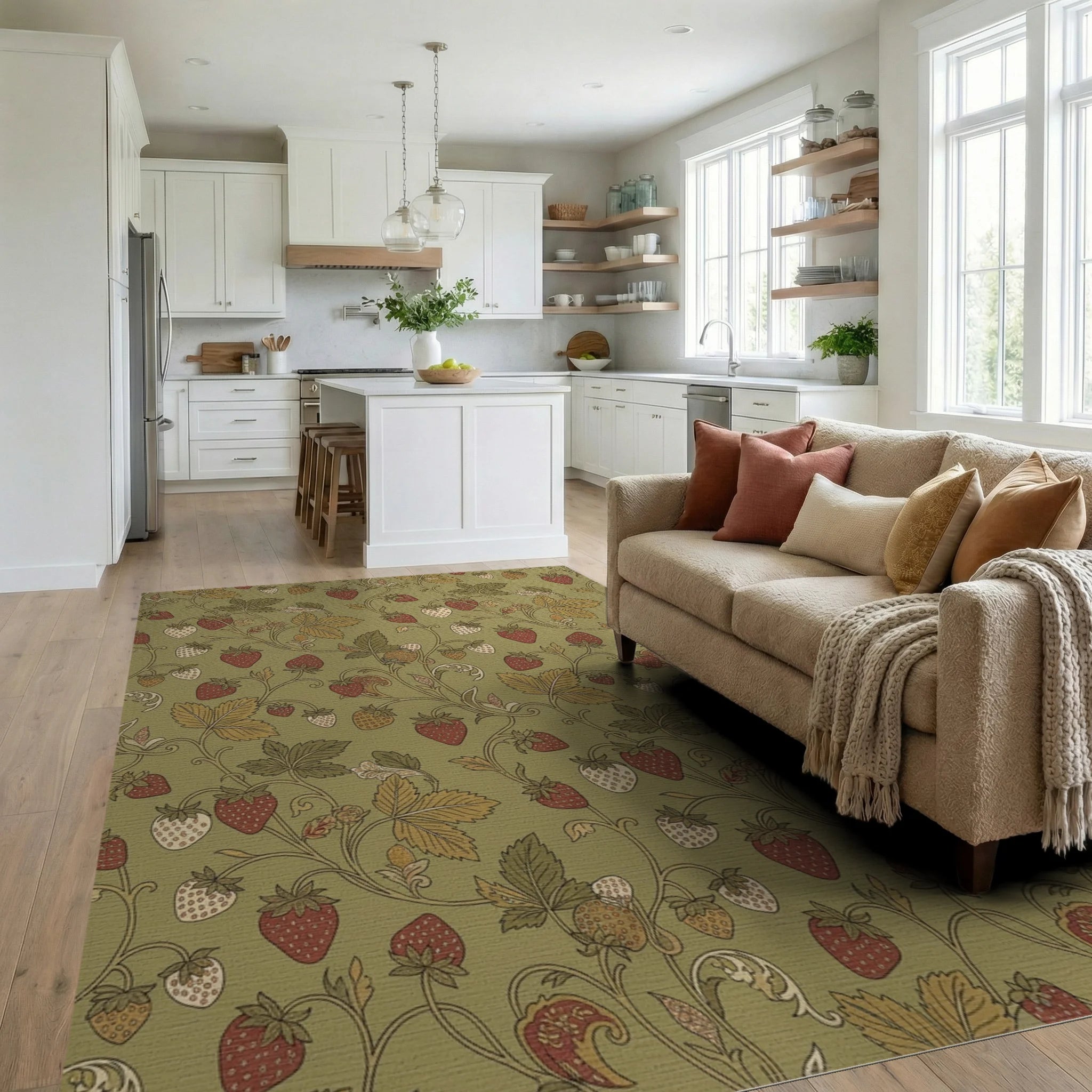 Vintage Strawberry Vine Woodland Rug Living Room View