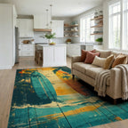 Vintage Surfboard Coastal Beach Scene Rug Living Room View