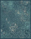 Vintage Teal Damask Accented Rug - Cutout View