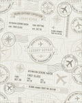 Vintage Travel Stamp Airplane Motif Rug - Cutout View