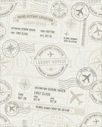 Vintage Travel Stamp Airplane Motif Rug - Cutout View