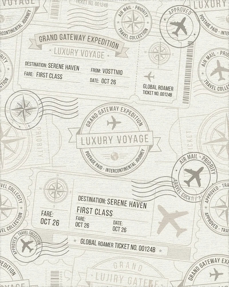 Vintage Travel Stamp Airplane Motif Rug - Cutout View
