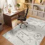 Vintage Travel Stamp Airplane Motif Rug Office View