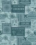 Vintage Travel Stamp Collage Rug - Cutout View