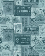 Vintage Travel Stamp Collage Rug - Cutout View