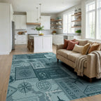Vintage Travel Stamp Collage Rug Living Room View