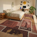 Vintage Travel Stamp Collage Rug Bedroom View