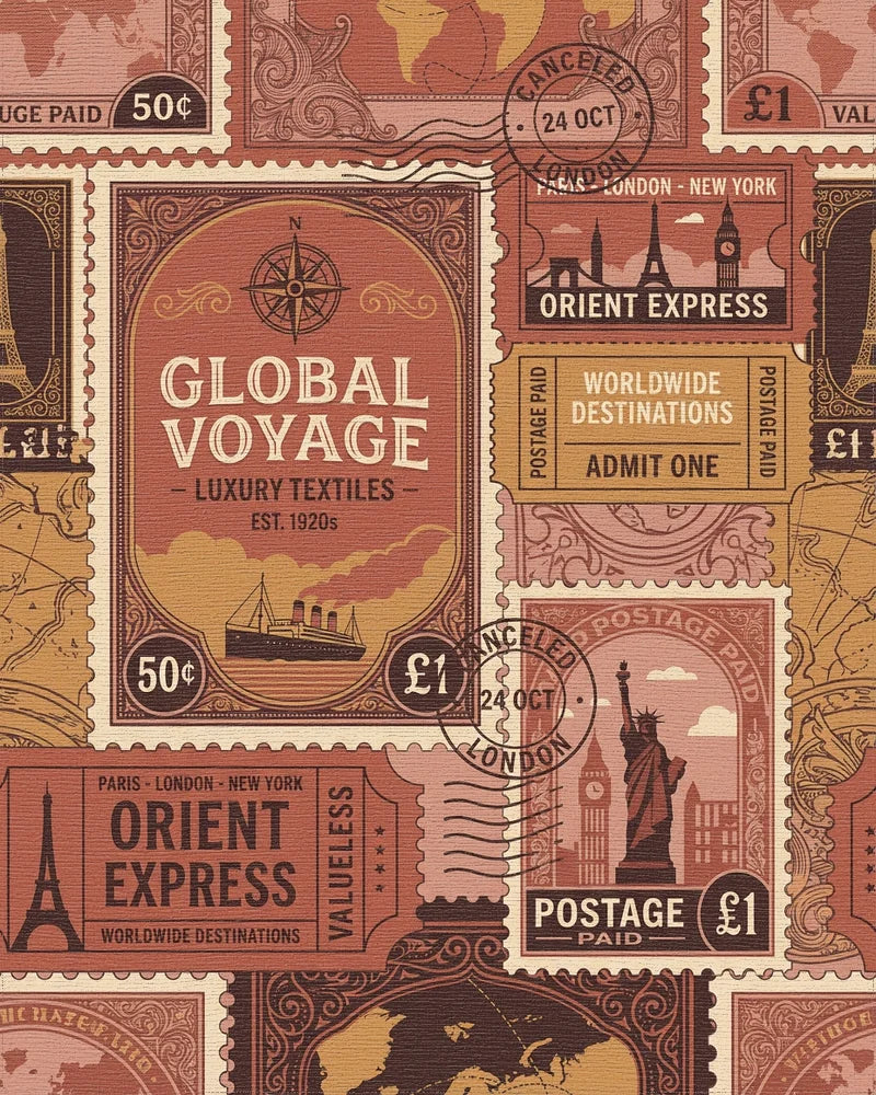 Vintage Travel Stamp Collage Rug - Cutout View