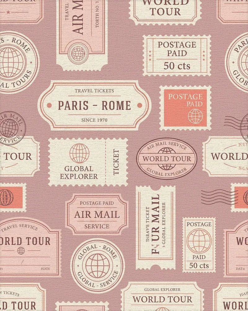 Vintage Travel Ticket Collage Rug - Cutout View