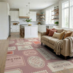 Vintage Travel Ticket Collage Rug Living Room View