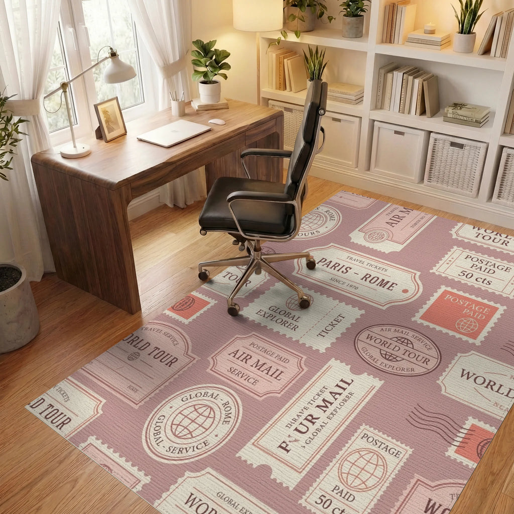 Vintage Travel Ticket Collage Rug Office View
