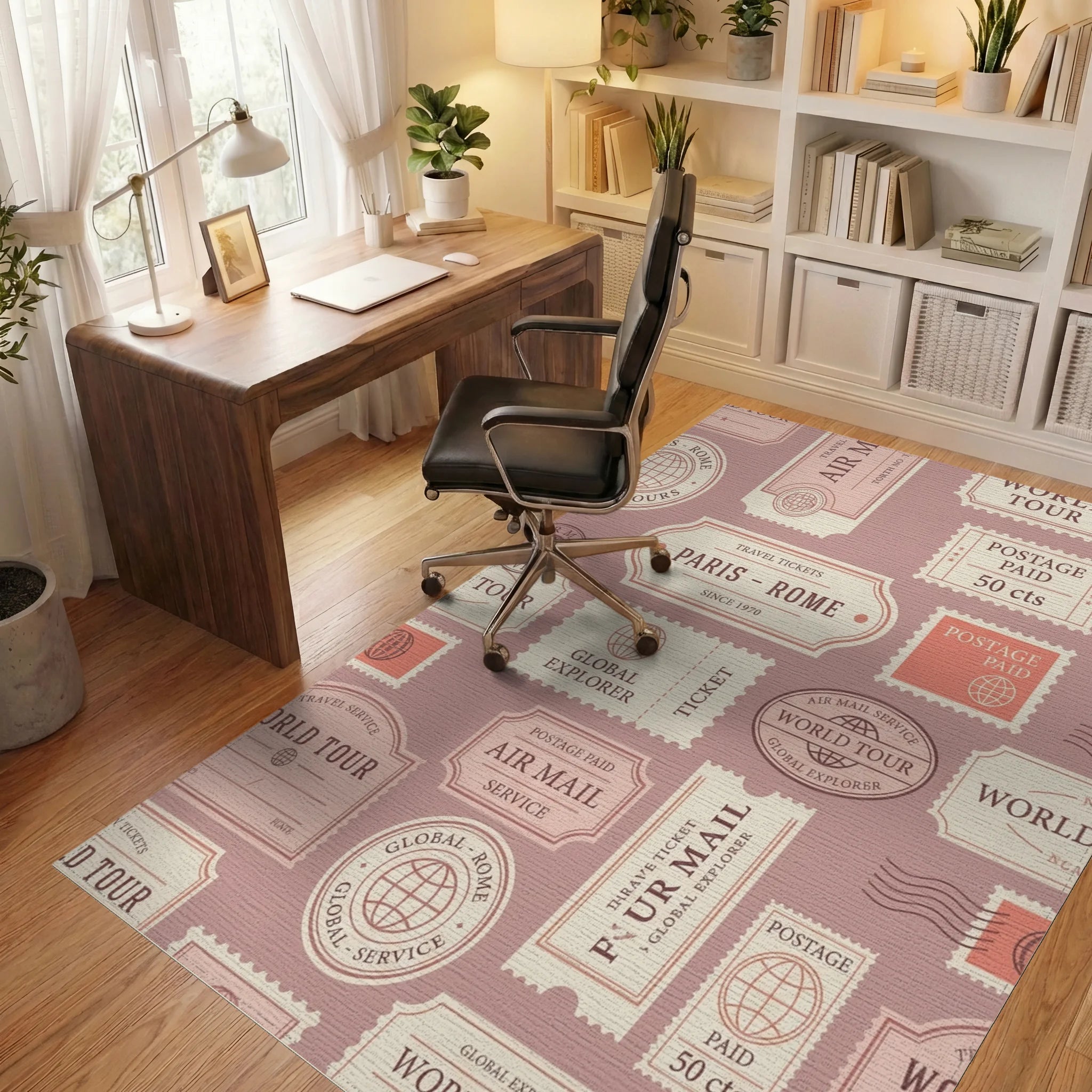 Vintage Travel Ticket Collage Rug Office View