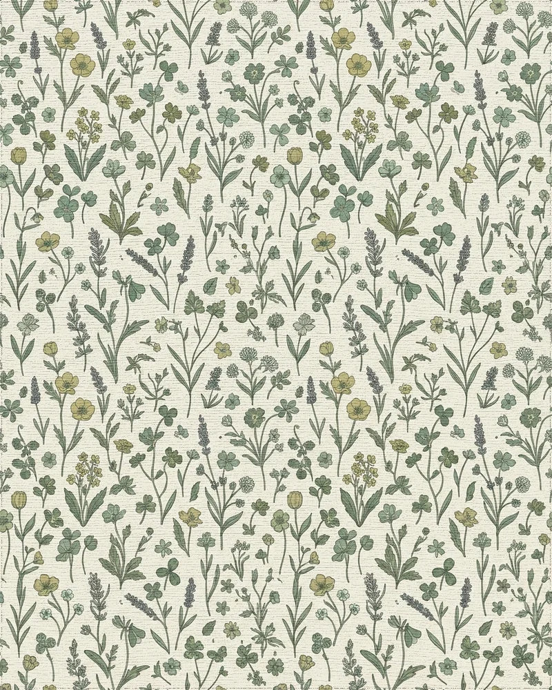 Vintage Verdant Meadow Floral Rug - Cutout View