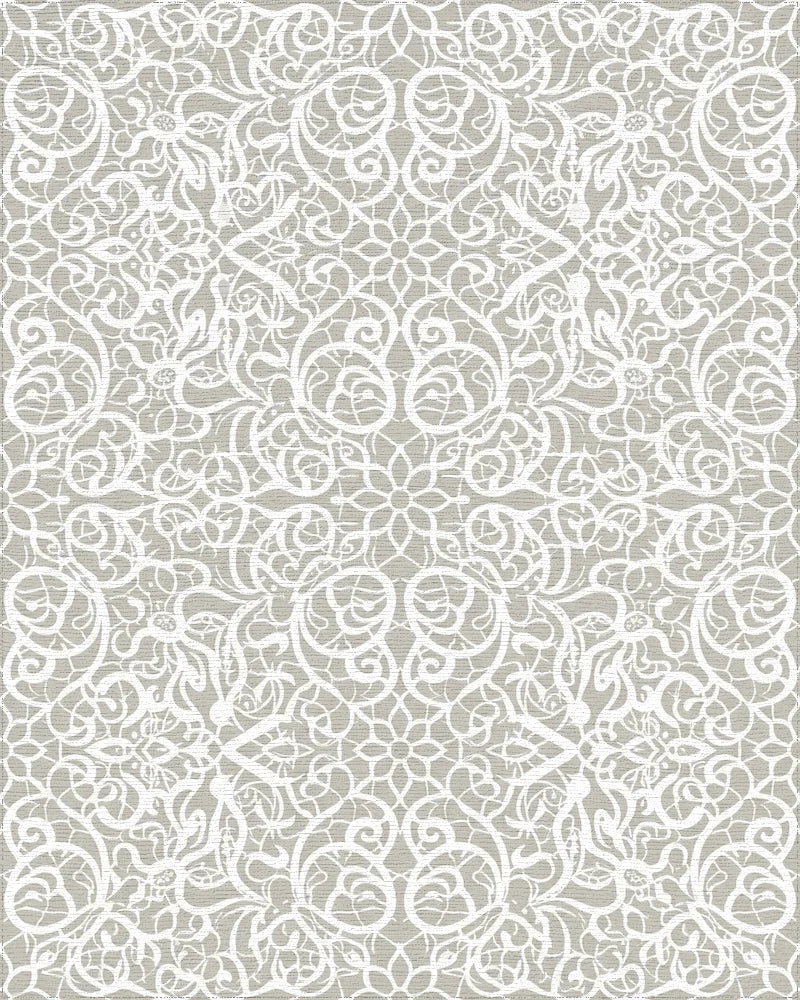 Vintage White Lacework Floral Mandala Rug - Cutout View