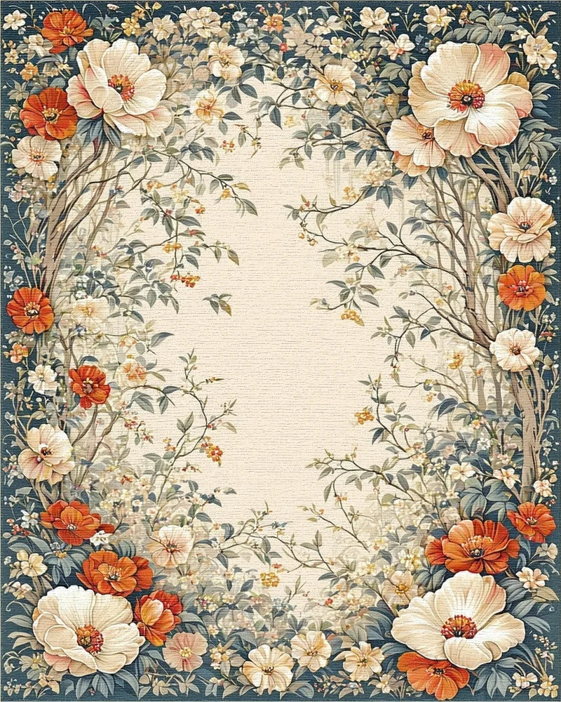 Vintage White Orange Floral Arch Rug - Cutout View