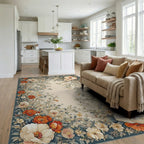 Vintage White Orange Floral Arch Rug Living Room View