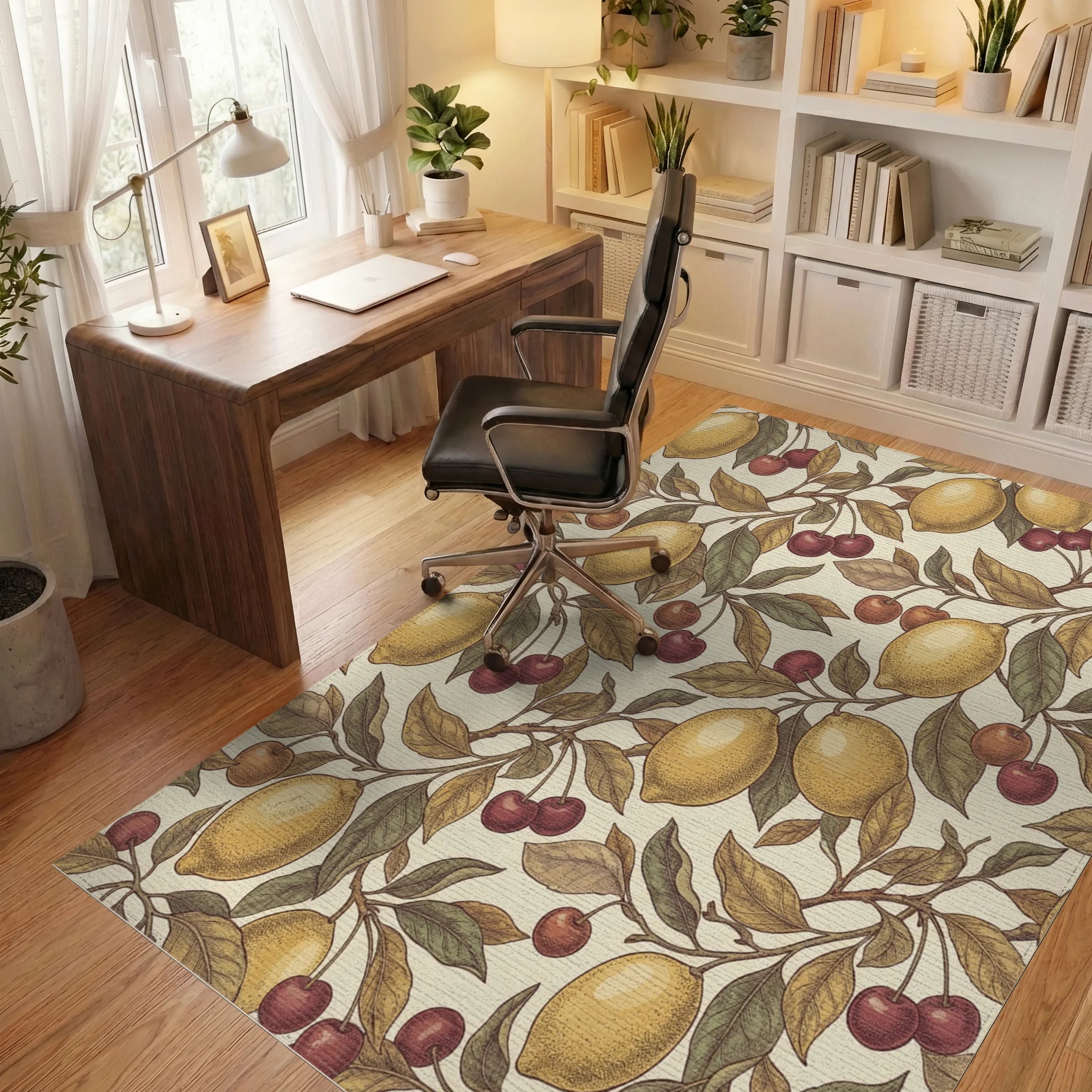 Vintage Yellow Lemon Cherry Branches Rug Office View