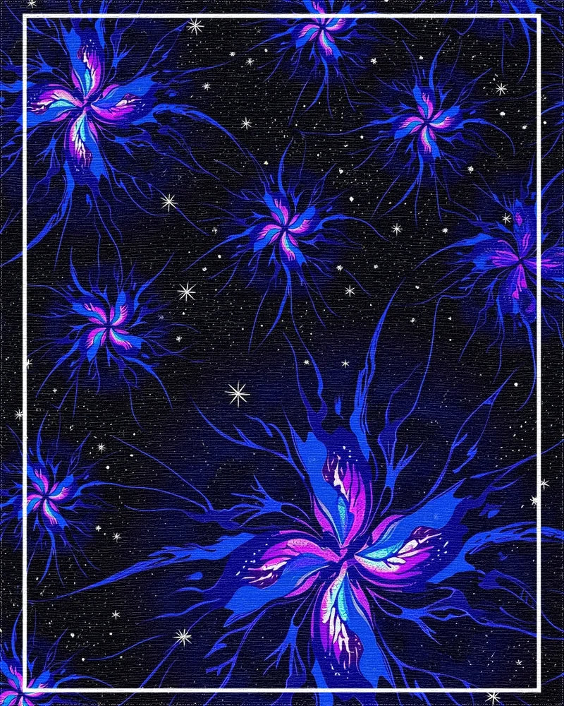 Vivid Blue Nebula Starburst Floral Rug - Cutout View