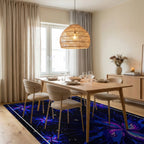 Vivid Blue Nebula Starburst Floral Rug Dining Room View