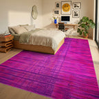 Vivid Fuchsia Abstract Stripe Rug - Bedroom View