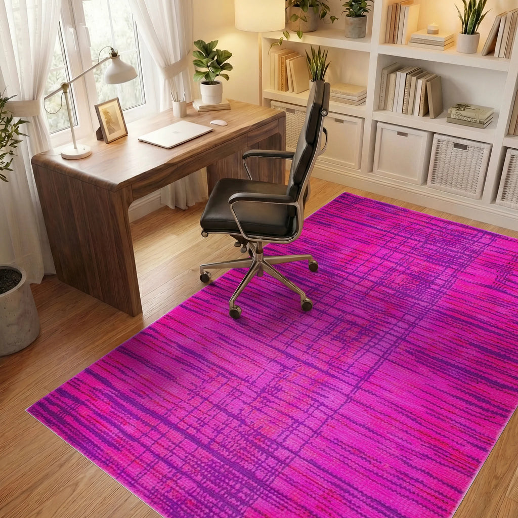 Vivid Fuchsia Abstract Stripe Rug - Office View